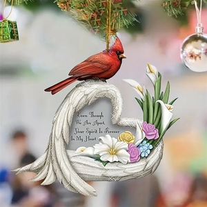 Adorno Navideño <span class=keywords><strong>de</strong></span> Resina con Forma <span class=keywords><strong>de</strong></span> Corazón, Ángel y Cardenal, Decoración Colgante <span class=keywords><strong>de</strong></span> Condolencias con la Frase "Aunque Estamos Separados" - Product Image 1