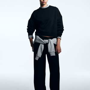 Ensemble haut court et jogging en coton à col ras du cou vert personnalisé Ensembles sweat-shirt 2 pièces pour femmes - Product Image 1