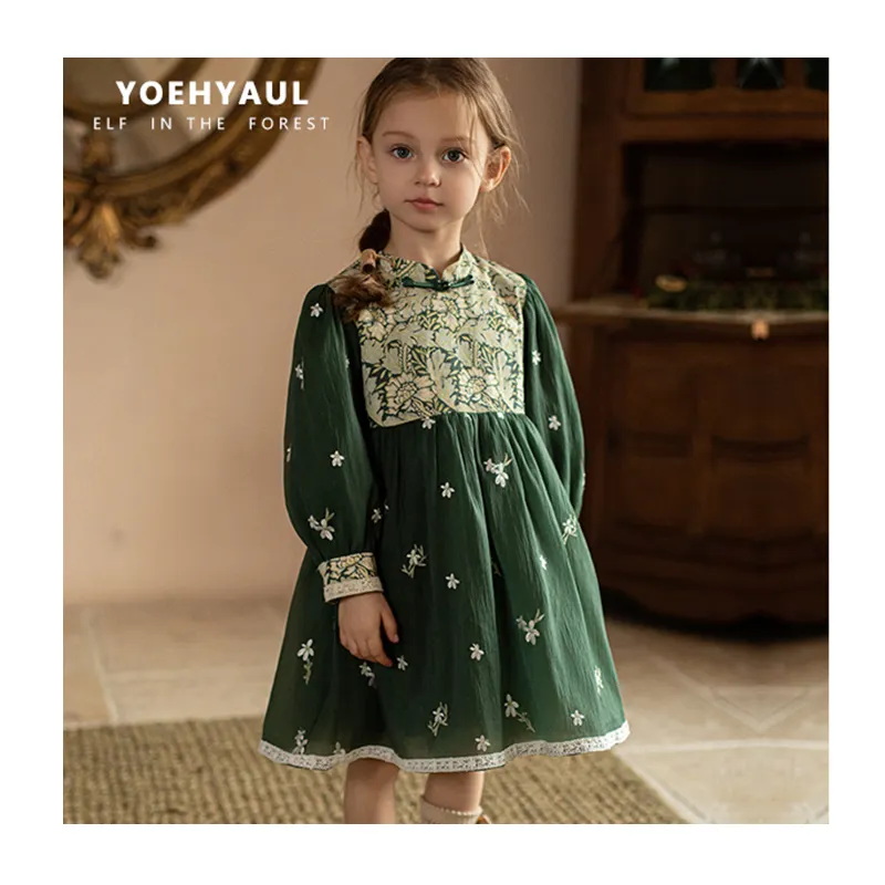 YOEHYAUL personnalisé imprimé fleuri 100% coton robe filles enfants enfant en bas âge bébé robe décontracté enfants enfants bébé fille robe