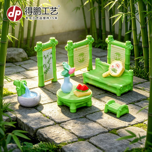 Bamboo Miniature Scene Ornament Set 6 Piece Landscape Accessories Indoor Outdoor Decorative <b>Garden</b> Decor Painted Synthetic - Product Image 3