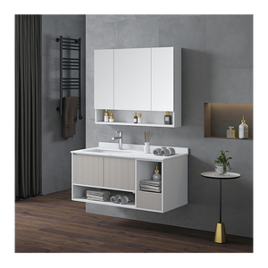 Factory directly modern hotel hanging waterproof mirror wash basin vanity pvc bathroom cabinet