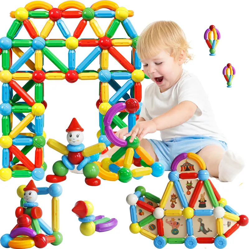 Set Permainan Tongkat Magnet, Mainan Edukasi Tongkat Bangunan Magnetik dan Bola untuk Anak-anak, Blok Magnet Kreatif