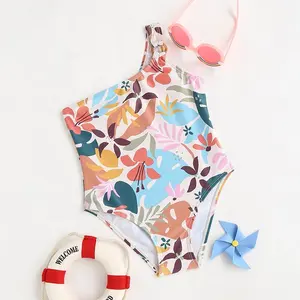 one shoulder Kids one shoulder ruffle one piece baby swim suit flower toddlers girls bathingsuit