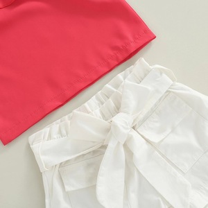 2022 estate nuovo Set da ragazza europea e americana abito a spalla obliqua tinta unita pantaloncini <span class=keywords><strong>bianchi</strong></span> caldi Set due pezzi da ragazza - Product Image 3
