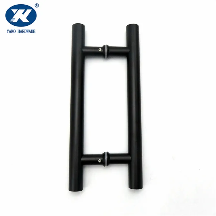 matt black H shape stainless steel double sided shower room glass door handle
