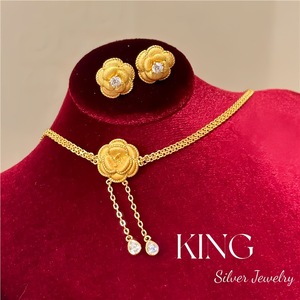 King <b>Silver</b> Jewelry Camellia Tassel <b>Choker</b> S925 Sterling <b>Silver</b> Gold Plated Necklace For Women Wedding Fashion - Product Image 1