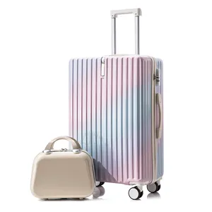 Vente en gros Designer dégradé de couleur ABS + PC Trolley PC Ensembles de sacs de voyage Valises de voyage Bagages avec porte-gobelet bagage à main