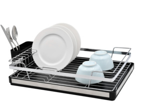 Có thể gập lại lớn Countertop món ăn giá tổ chức 2-Tier đồ dùng drainer khay với dao kéo chủ sắt mạ điện món ăn giá - Product Image 6