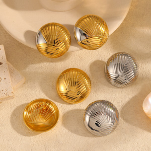 <b>Stud</b> Earrings Round Ball Geometric 18K Gold <b>Titanium</b> Steel Fashionable Simple Design For Women - Product Image 2