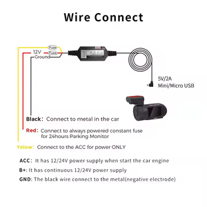 12V-24V ACC Hardwire Cigarette Lighter <span class=keywords><strong>Charger</strong></span> Kit 3-Wire Plug Dashboard GPS Navigator Radar Detector Step-Down Cable Dash Cam - Product Image 4
