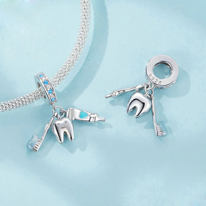 Nuevo S925 Sterling Sliver mujeres pulsera encantos sonrisa dientes lindos/juego de cepillo de dientes/taza de cepillo de dientes dentisit encantos pulsera de cuentas DIY - Product Image 4