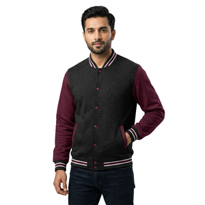 Blouson universitaire décontracté pour homme, coupe classique, style vintage, en toile, avec lettres brodées, doublure polaire unie pour l'hiver - Product Image 1