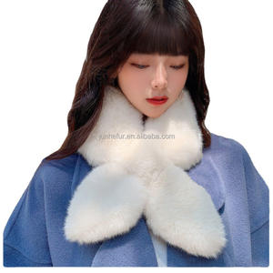 Premium hiver coré<span class=keywords><strong>en</strong></span> Chic Faux Rex lapin <span class=keywords><strong>fourrure</strong></span> écharpe solide croisé moelleux <span class=keywords><strong>Snood</strong></span> avec nœud papillon pour les femmes - Product Image 3