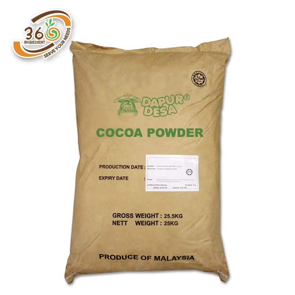 25 كجم Dapur إدارة الشؤون الاقتصادية والاجتماعية ذات جودة عالية نقية مسحوق الكاكاو الطبيعي مسحوق الكاكاو