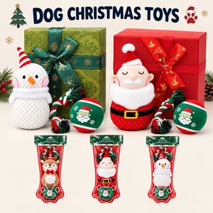 Juego de juguetes navideños para perros al por mayor, de alta calidad, con cuerda chirriante y pelota, en caja de regalo, para cachorros, gatos, Papá Noel, renos, muñecos de nieve, venta al por mayor, OEM - Product Image 1