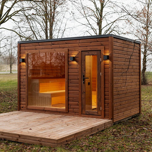 Sauna extérieur carré en bois de cèdre rouge massif de qualité supérieure, sauna traditionnel à vapeur humide pour villa résidentielle ou commerciale - Product Image 5