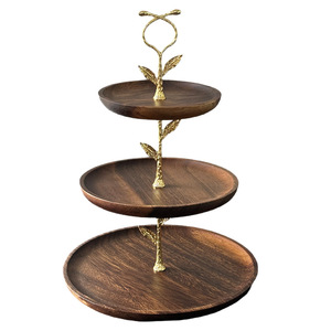 Plateau de service à 2 niveaux en bois massif noyer pour dropshipping Shopify – Présentoir à fruits, noix, bonbons et gâteaux - Product Image 1