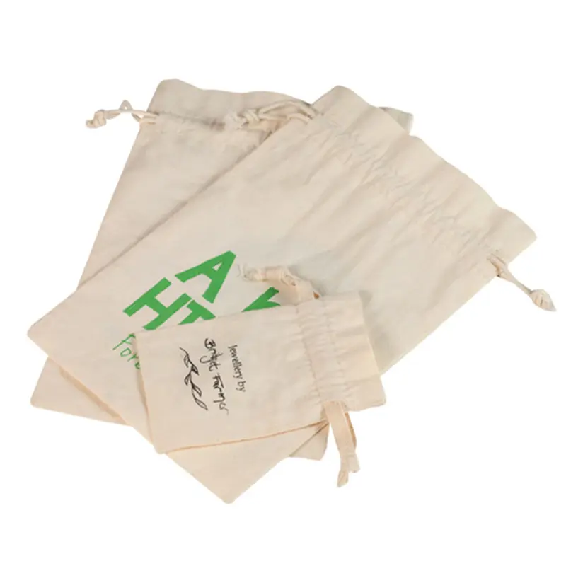 Sacs promotionnels en mousseline de coton biologique sérigraphiés en soie Double pochette à provisions Sac à cordon en toile Sac à poussière avec logo personnalisé