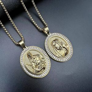 Collar con Colgante de Zirconia Chapado en Oro de Acero Inoxidable con Diseño de Jehová Pastor, Figura Religiosa Hip Hop, para Hombre y Mujer, Regalo - Product Image 1