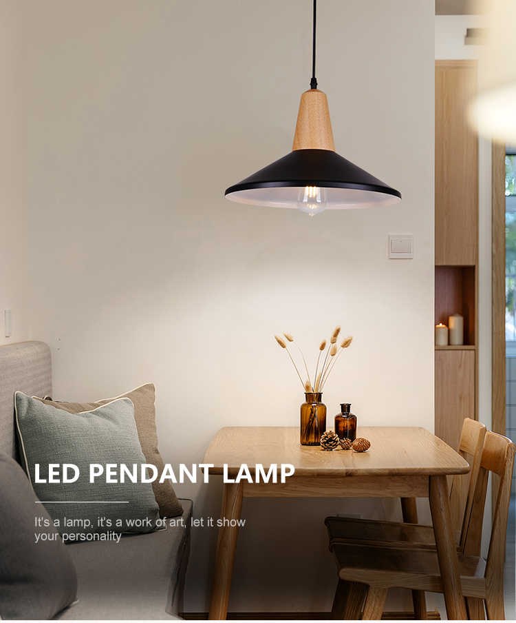 Simple Style Residential Study Room Bedroom Decoration E27 Wood Pendant Light