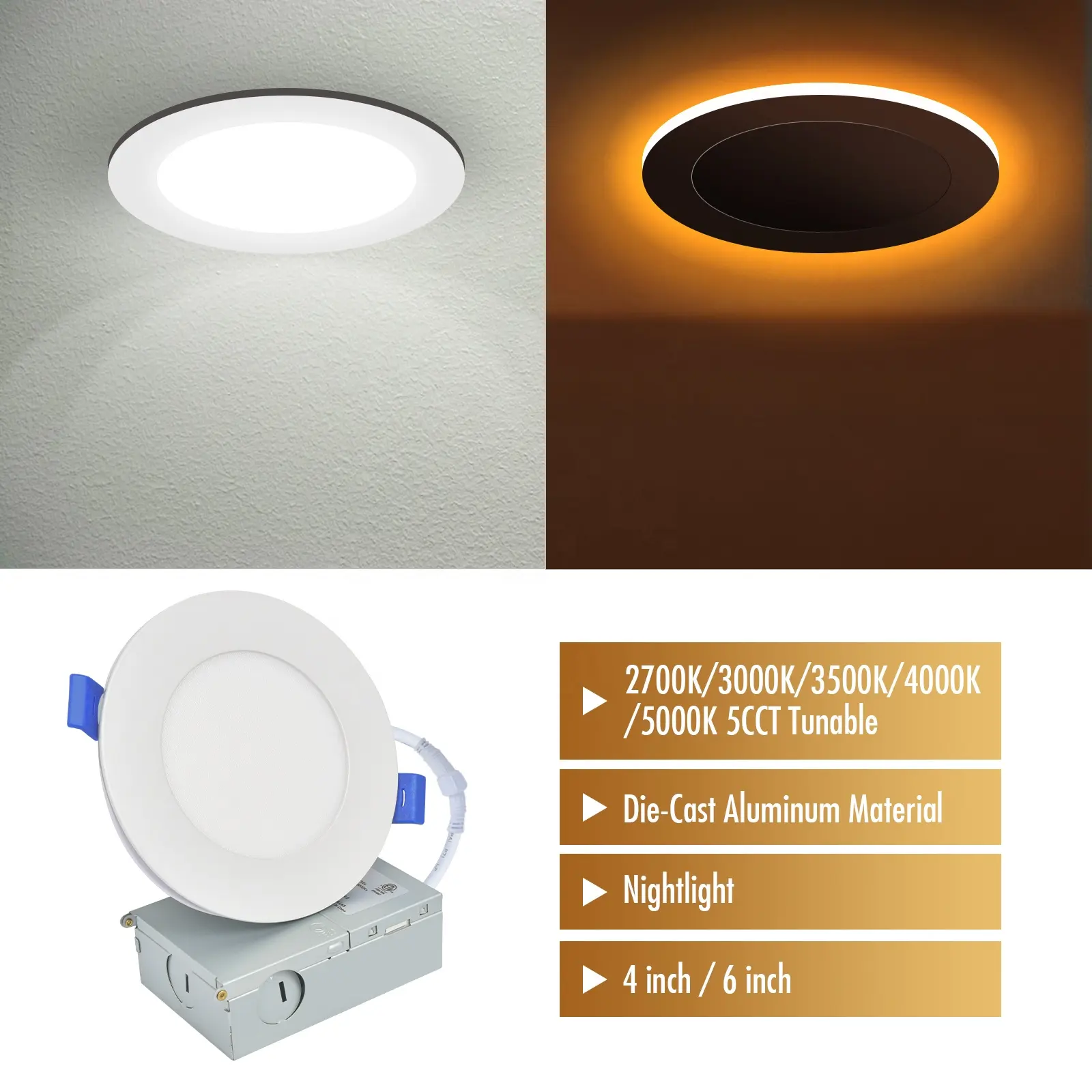 6 Pack 6 Inch 6CT Etl Ultra Thin Encastré Plafond Downlight Dimmable Panel Light