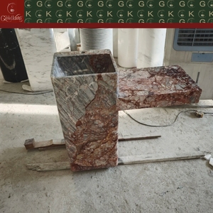 Vasque carrée en marbre de luxe GOLDKING pour salle de bain, avec veines rouges, grises et blanches, bord sculpté CNC, finition de précision - Product Image 2