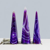 Vente en gros usine : Tour en agate naturelle polie, artisanale, à pointe unique, en pierre brute, motif soie torsadée violette, pour décoration maison et bureau