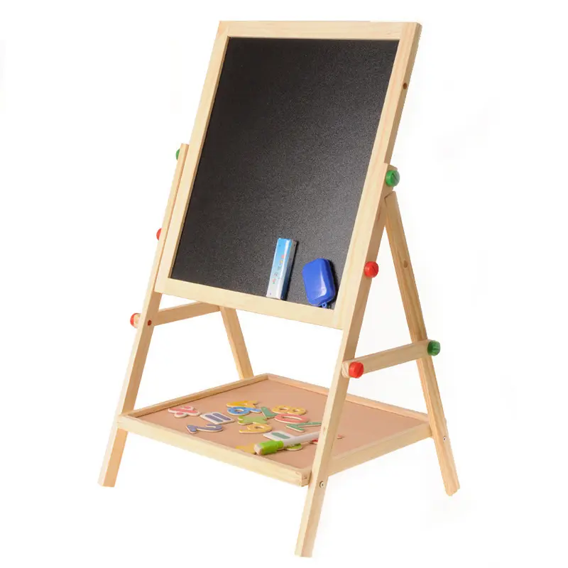 Kids Wooden 2 In 1 Adjustable Black And White board Double Sided Toys Wooden drawing board