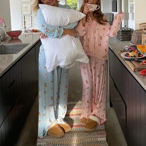 Women's 2 Piece Pajama <strong>Breakfast</strong> Print Pocket Shirt Pants <strong>Set</strong> 2 Pieces Loose Fit Pajamas <strong>Set</strong> Long Sleeve Loungewear - Product Image 4