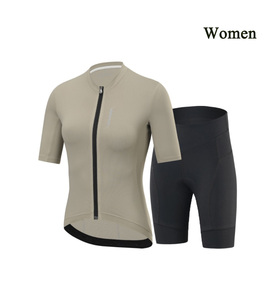 Combinaison de cyclisme pour femme à manches courtes unie avec logo personnalisé, maillot respirant à fermeture éclair intégrale et short de cyclisme rembourré en gel pour vélo de route - Product Image 4
