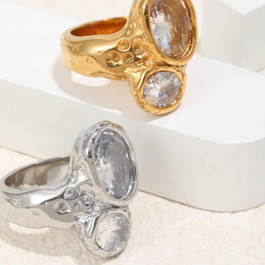 Europa en Amerika's best verkochte mode persoonlijke ring armband van roestvrij staal, verguld met 18K zirkoon, dubbele kop ring - Product Image 6