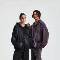 Sudadera con Capucha Raglán de Felpa 100% Algodón, 430G, Lisa, Talla Grande, con Doble Cremallera y Bolsillo Canguro, Unisex, Nueva Colección Otoño Invierno, Venta al Por Mayor