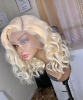 Perruque 100% Cheveux Humains Vierges avec Mèches, Perruque Frontale Pré-Pluckée Personnalisable, Perruque Bob 613 Ondulée, Dentelle HD Sans Colle
