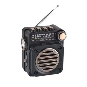 Retro Full-Band AM/FM/SW Portable Radio with Built-in Speaker & <b>LED</b> <b>Flashlight</b>, Pocket Emergency Radio - Product Image 1