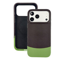 Coque pour iPhone 18 Pro Max en cuir grainé bicolore, TPU antichoc, doublure en microfibre, protection 360°