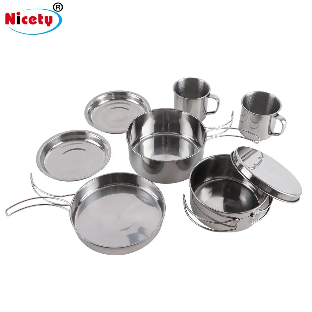 Nuovo set di pentole da campeggio in acciaio inossidabile da 8 pezzi di design con manico pieghevole kit da cucina per esterno miss per picnic