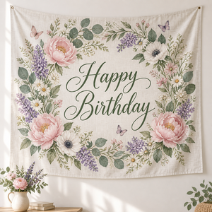 Tapisserie murale Joyeux Anniversaire en polyester imprimé, design rectangulaire à motif de dessin animé, décoration pour fête et célébration - Product Image 4