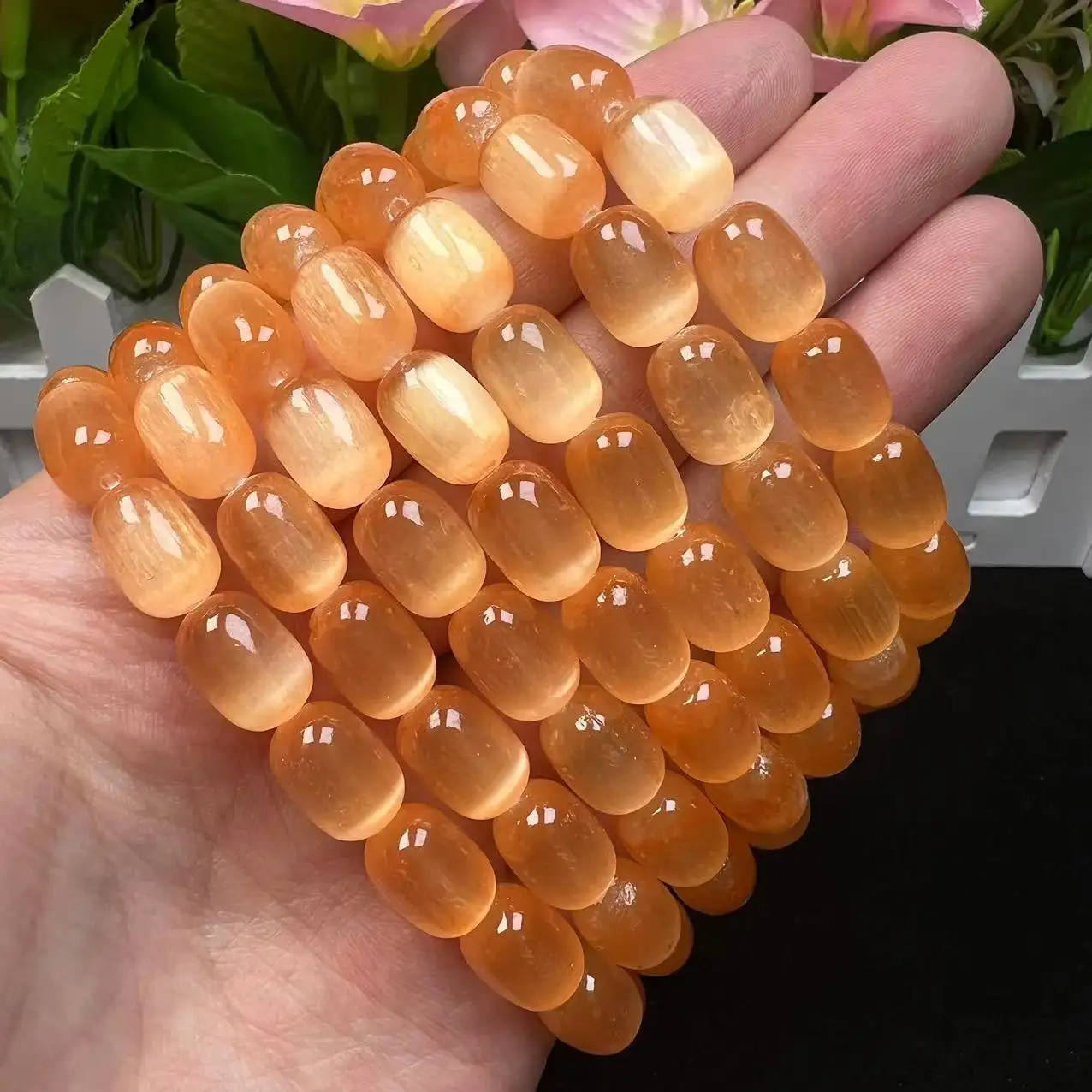Pulsera de selenita naranja Cuentas de cubo Pulsera de selenita de colores Cristal Aura para regalos de energía curativa