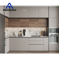 AMAZBUILD Unité de cuisine et salle à manger de luxe, style Shaker, en PVC, menuiserie complète, armoires de cuisine modulaires en acrylique, personnalisées, modernes, avec plan de travail en pierre de quartz