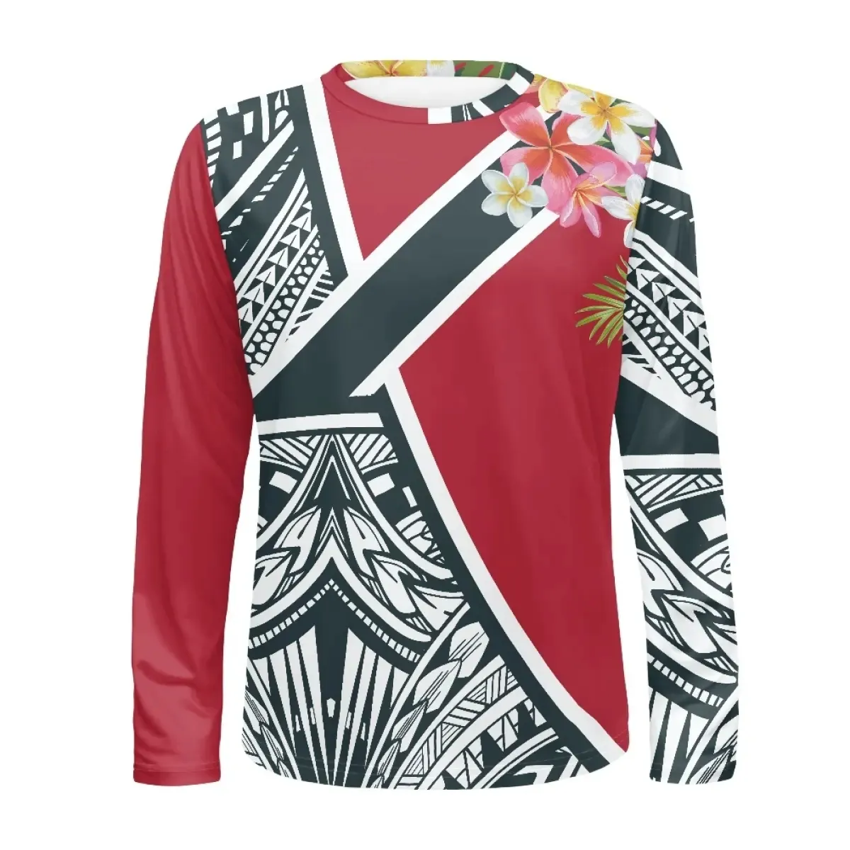 패션 긴 소매 티셔츠 폴리네시아 프랑지 파니 디자인 휘트니스 봄 가을 O-넥 남성 셔츠 루즈한 탑 스포츠웨어 달리기