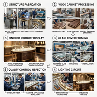 Présentoir à bijoux en forme de dôme avec éclairage LED, design personnalisable |   Cloche en verre avec base en or/bois |   Vitrine de luxe pour colliers