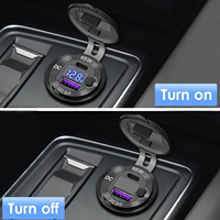 Enchufe USB Redondo de 12V para Coche, Toma de Corriente USB C de 12V, Cargador Rápido Marino de 3 Puertos de Aluminio con Interruptor y Voltímetro para Barco, Carro, RV, Motocicleta
