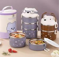 Boîte à lunch en acier inoxydable 304 à motifs de dessins animés, conteneur alimentaire isotherme multi-compartiments, compatible micro-ondes pour étudiants