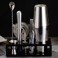 Ensemble de mélange de cocktails en acier inoxydable, kit de barman avec doseur, passoire, cuillère, shaker à cocktails, noir
