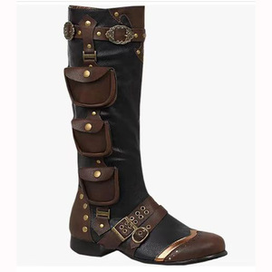 Botas Medievales Retro de Cuero PU, Disfraces de Halloween Renacentistas, Zapatos Hasta la Rodilla, Botas de Caballero de Talla Grande para Hombre - Product Image 1