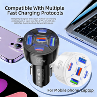 Pengisi Daya USB-C 65W Pengisian Cepat PD 3.0 QC 4.0 12V/24V Indikator LED Tipe C Pengisi Daya Ponsel Mobil 5 in 1 Pengisi Daya Mobil Pabrik