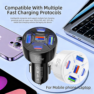 شاحن سيارة عالي السرعة بقوة 65 واط و5 منافذ PD QC3.0 - محول ولاعة سيارة 12 فولت/24 فولت مع مؤشر LED ومنفذ Type-C - Product Image 4