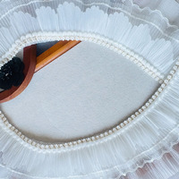 Dentelle en maille personnalisée à bordure picot blanche en polyester et soie, plissée, effet feuille de lotus, pour rideaux et vêtements DIY, en stock
