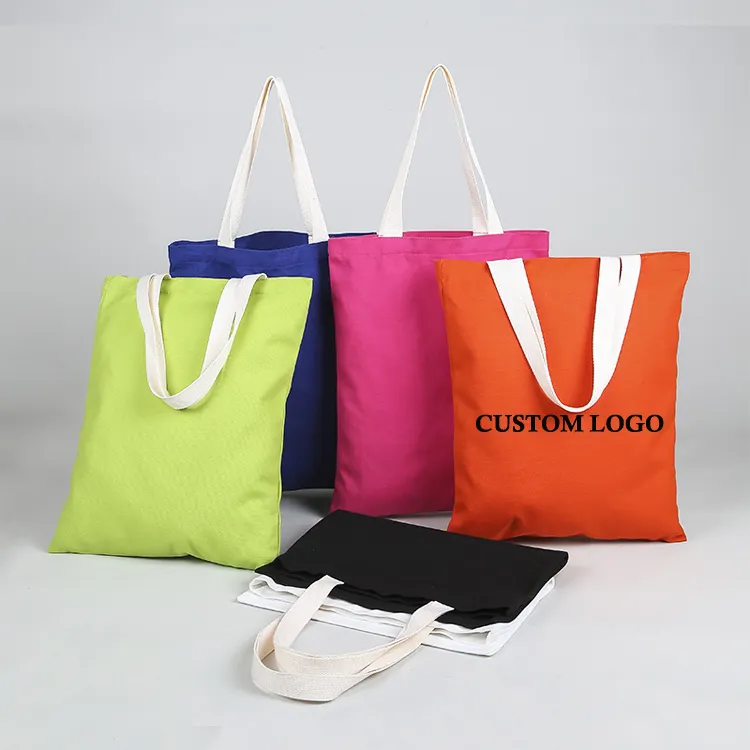 حقيبة تسوق ذات لون سادة للبيع بالجملة ذات تصميم مخصص قابلة لإعادة الاستخدام حقائب تسوق من قماش مصنوع من القطن مع شعار مطبوع مخصص