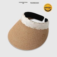 Chapeau Visière en Herbe Naturelle Tressée Nouveau Modèle d'Été pour Femme Protection Solaire Anti-UV Grand Bord Couvrant le Visage Chapeau de Soleil d'Extérieur